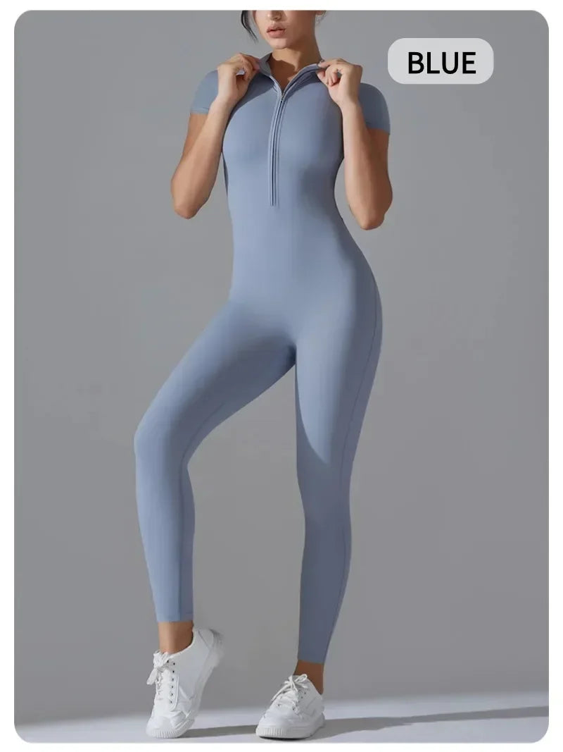 Women's Sexy Hip Lifting Fitness Jumpsuit, Tight Zipper Fitness Running Suit, Sports Pants Leggings Sport Women Fitness