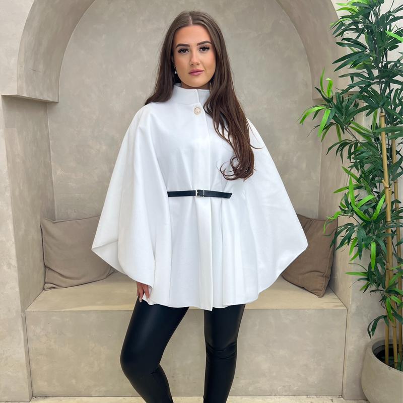 Belted Cape With Belt, High Neck with Button Fits Up To A Size30Autumn/Winter