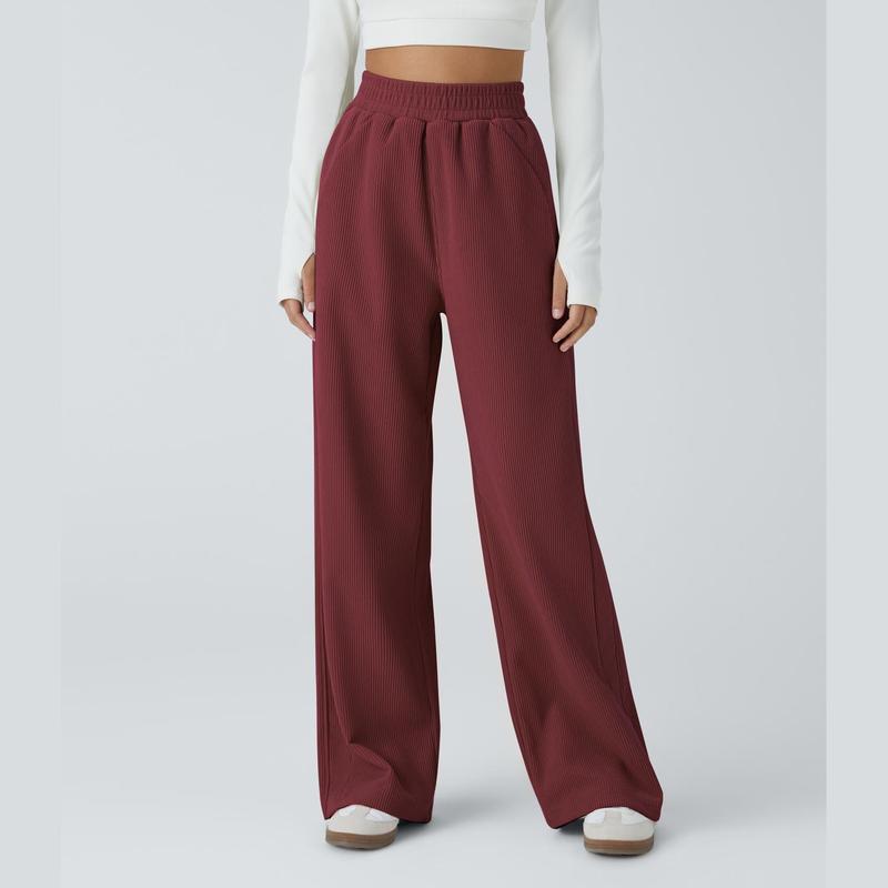 High Waisted Side Pocket Straight Leg Mop Corduroy Casual Pants