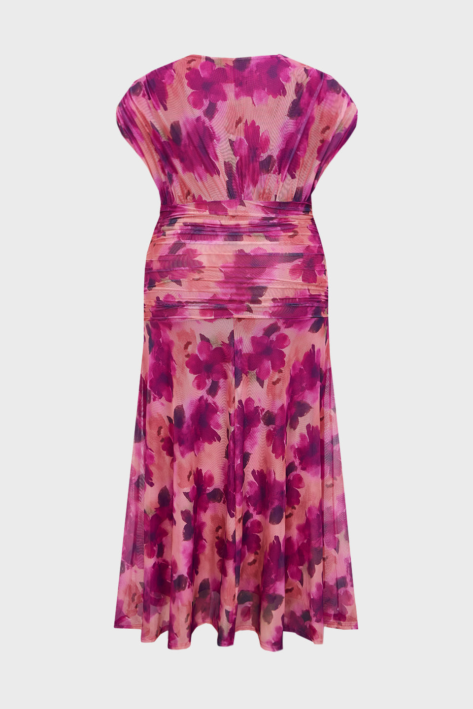 Curveins Plus Size V Neck Batwing Sleeve Cinched Waist Maxi Dress