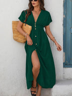 Women's Plain Button Front Short Sleeve Dress, Elegant Piece, Chic Dress for Party Holiday Wedding Guest, Ladies Summer Clothes Womenswear
