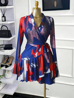 Women's Tie-Dye Print Flare Long Sleeve Dress
