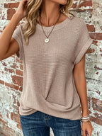 Women's fashionable casual loose round neck short sleeved top