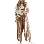 Women's Bib Overalls, Cute Floral Print Denim Jumpsuit with Baggy Wide Leg and Adjustable Straps