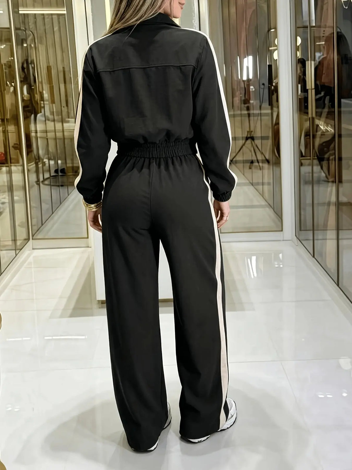 Women's Two-Piece Set, Summer Matching Sets, Short Zipper Jacket and High Waist Pants
