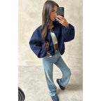 Women's Bomber Jacket Ladies Long Balloon Puff Sleeve Zipper Jacket Top Long Sleeve Cropped