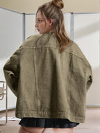 Women's Plain Basic Button-Front Drop-Shoulder Fitted Denim Jacket Coats