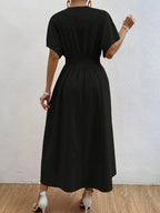Women's Plain Button Front Short Sleeve Dress, Elegant Piece, Chic Dress for Party Holiday Wedding Guest, Ladies Summer Clothes Womenswear