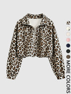 Women's Half-Zip Stand Collar Drawstring Adjustable Short Sweatshirt