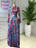 Women's Round-Neck Long Sleeve Woven Maxi Dress