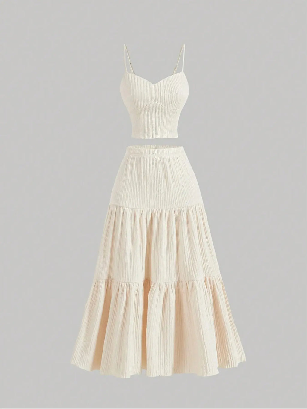 Women's Solid Woven Crop Cami Top & Pleated A-line Skirt Two-piece Set