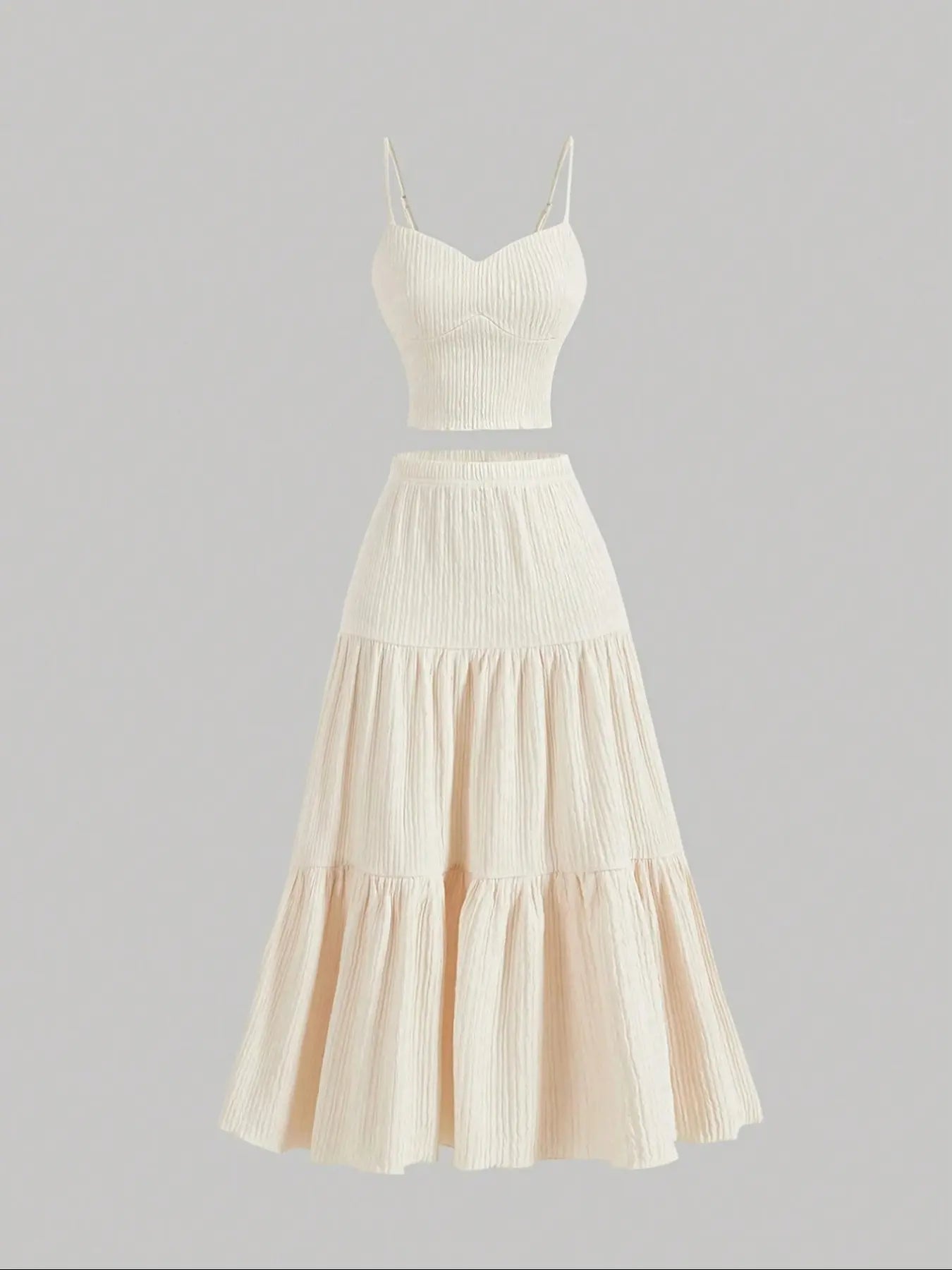 Women's Solid Woven Crop Cami Top & Pleated A-line Skirt Two-piece Set