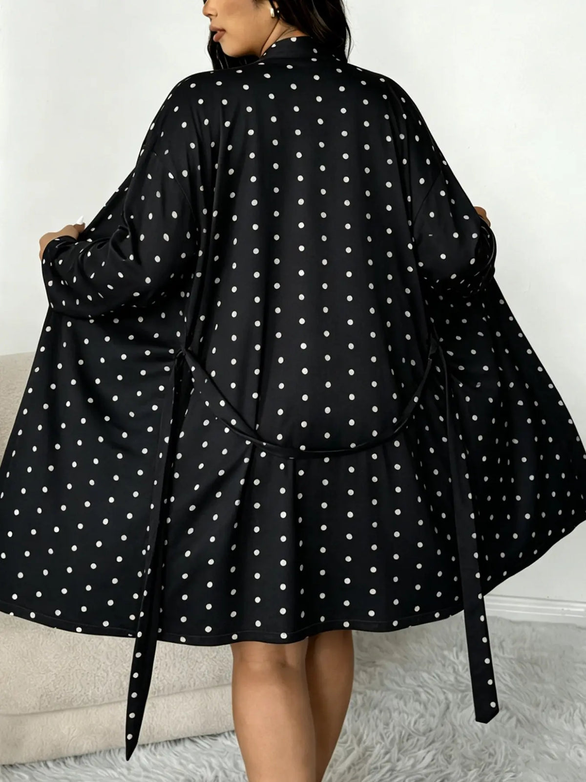 Plus Size Women's Nightwear Set, Floral Print Lace Nightdress + Long Robe