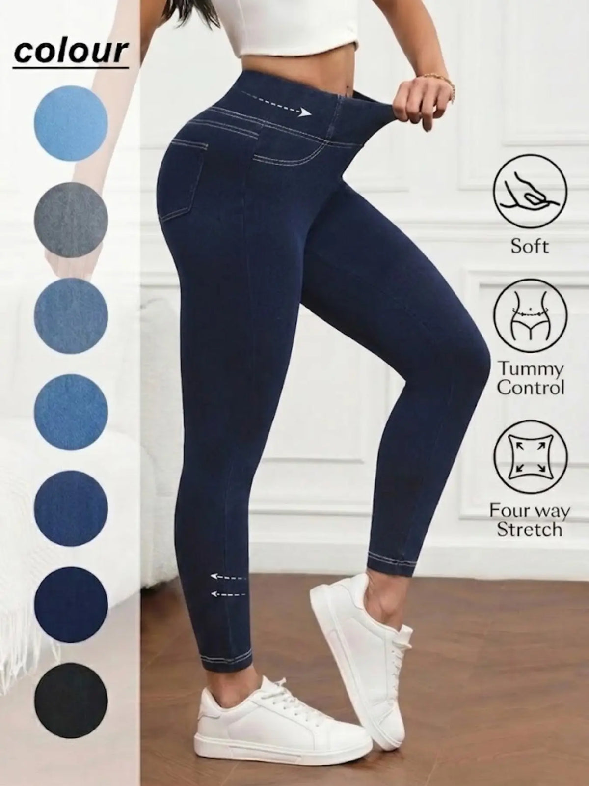 Women's High-Waisted Compression Denim Long Pants