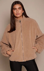 Mushroom Faux Suede Bomber Jacket