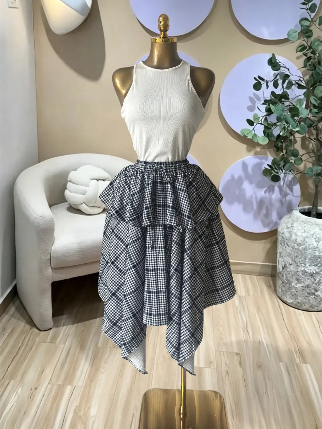 Women's Sleeveless Knit Tank Top and Asymmetrical Skirt Set