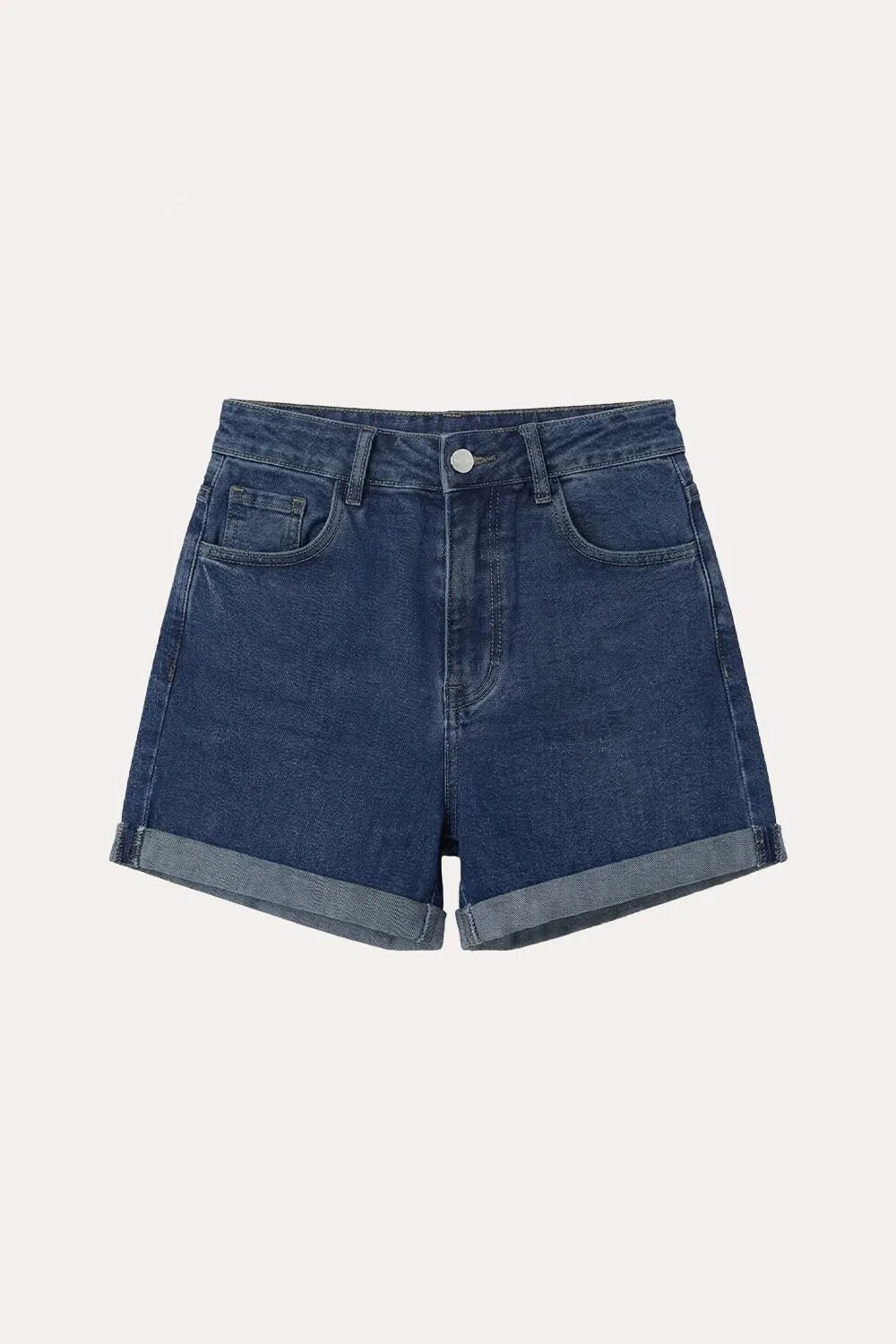 Women's stretch high-waisted rolled-up denim shorts