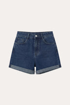 Women's stretch high-waisted rolled-up denim shorts