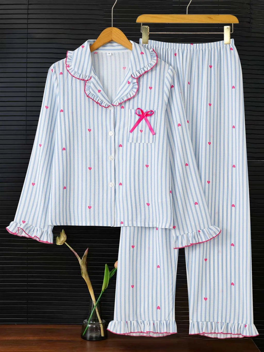 Women's Sleepwear Set Pajamas Breathable Striped Bow Design