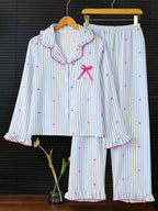 Women's Sleepwear Set Pajamas Breathable Striped Bow Design