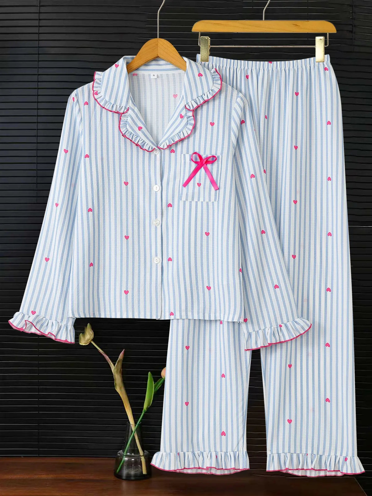 Women's Sleepwear Set Pajamas Breathable Striped Bow Design