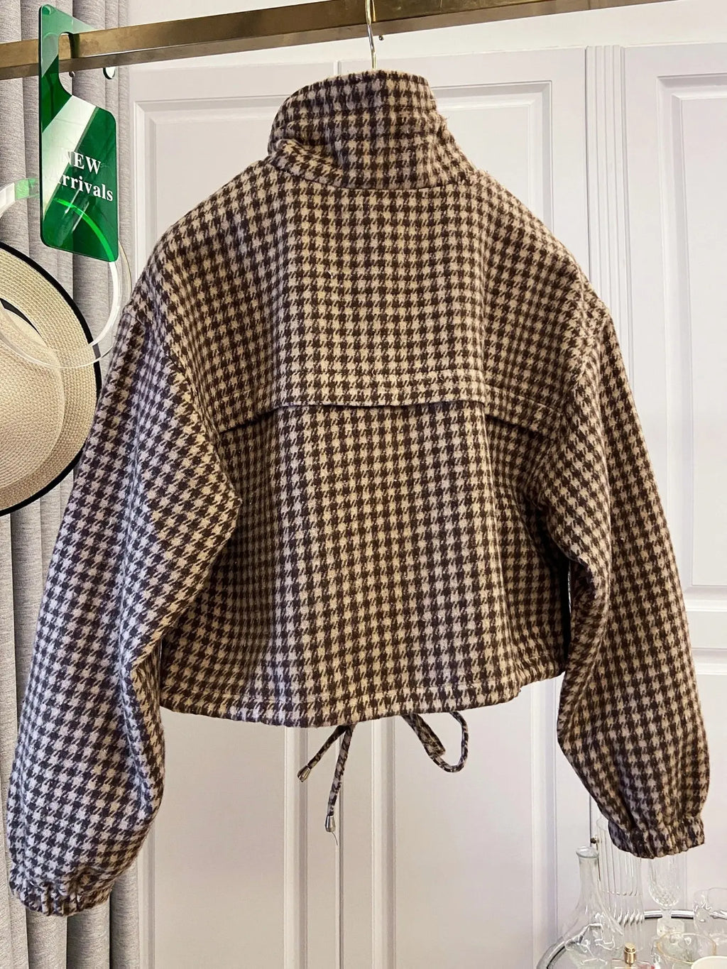 Women's Fashion Retro Plaid Stand Collar Short Coat