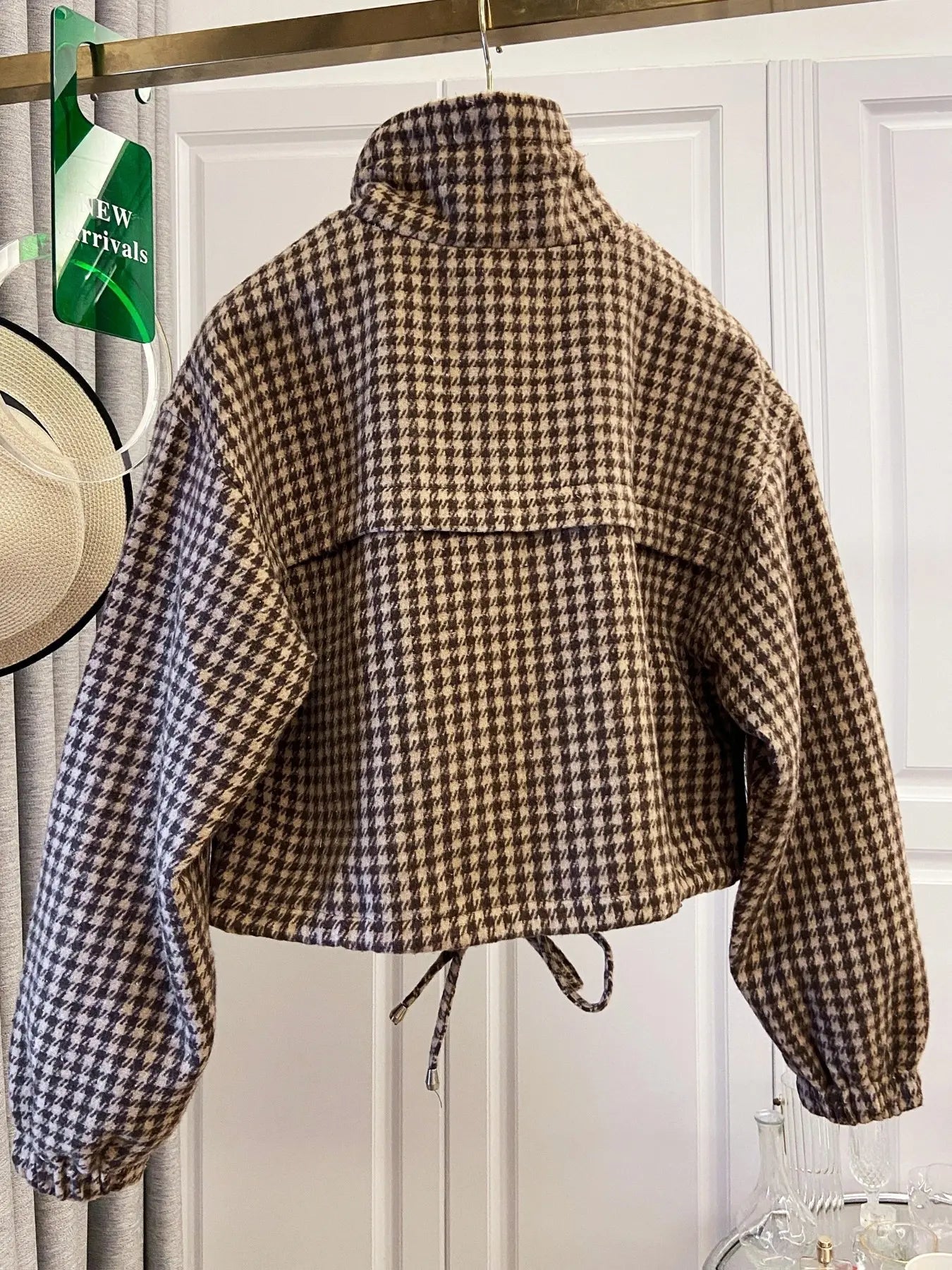 Women's Fashion Retro Plaid Stand Collar Short Coat