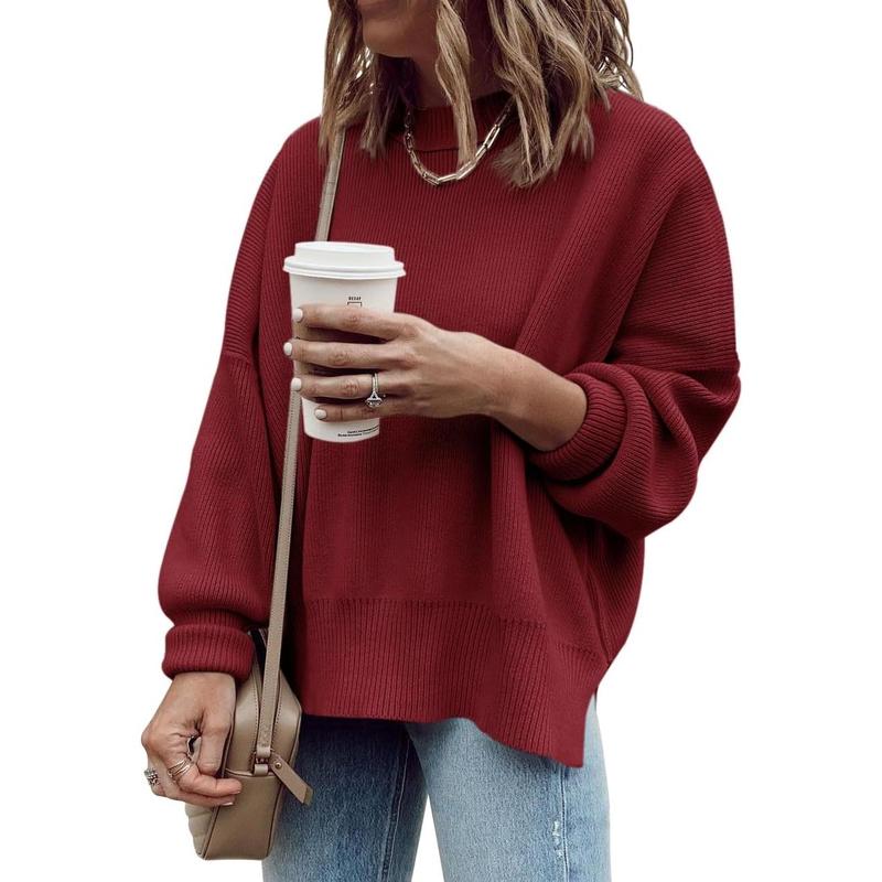 Womens Oversized Tunic Sweaters Fall Slouchy Long Sleeve Ribbed Knit Side Slit Pullover Jumper