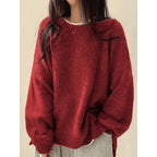 Women's Drop Shoulder Split Hem Sweater, Casual Long Sleeve Round Neck Jumper, Women's Knitwear Top for Fall & Winter, Sweaters for Women