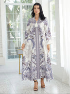 Women's V Neck Long Dress, All-Season Loose Fit A-Line Jalabiya, Soft 75D Stretch Fabric, Elegant Arabic Clothing