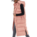 Women's Long Puffer Vest with Quilted Hood and Button Down Closure for Winter Coat 2025 - Tops, Womenswear