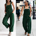 Corduroy Overalls for Women Barrel Wide Leg Bib Corduroy Pants Women Adjustable Romper Jumpsuit with Pockets