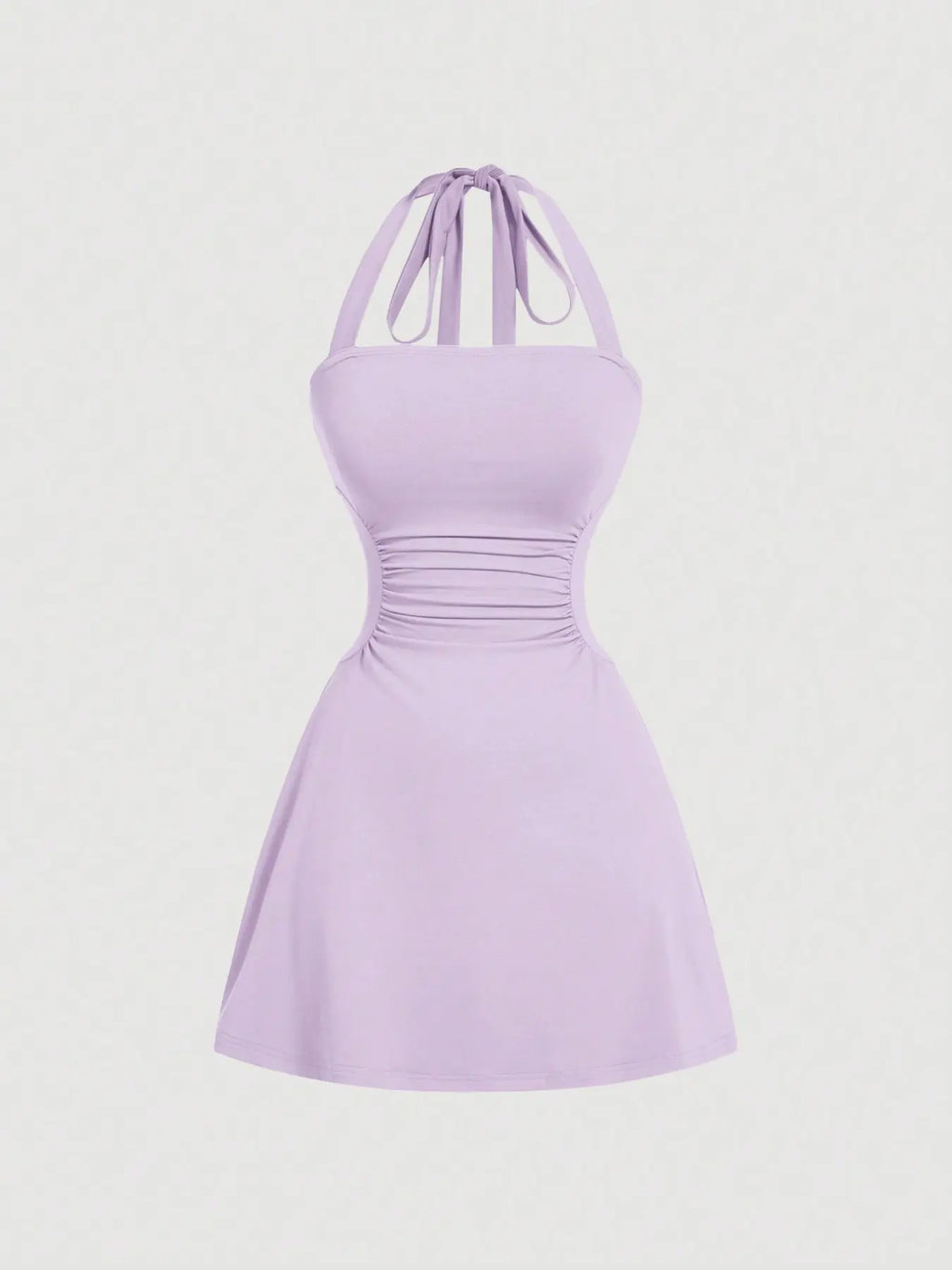 Women's Plain Ruched Tie Back Halter Neck Dress