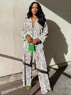 Women's Solid Button Front Shirt & Elastic Waist Pants Two-piece Set