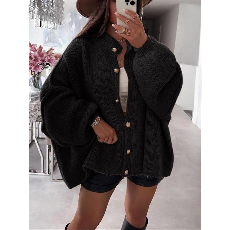 Women's Solid Color Button Cable Knit Cardigan Long Sleeve Open Front Outerwear for Fall and Winter Daily Wear