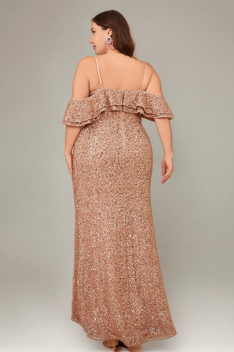 Curveins Plus Size Sequin Off The Shoulder Ruffle Formal Dress
