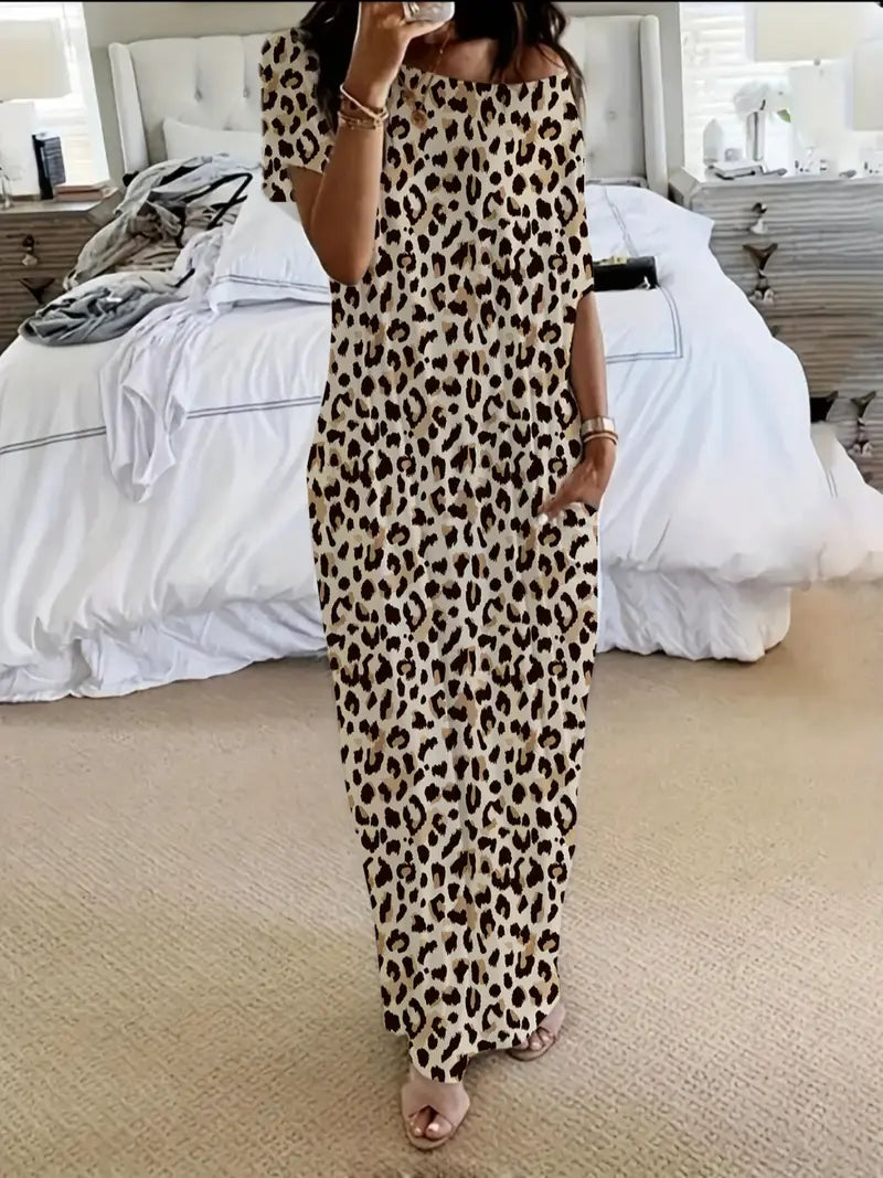 Women's Solid Color Batwing Sleeve Lounge Dress, Casual Comfy Short Sleeve Nightdress for Daily Wear, Ladies Sleepwear for All Seasons