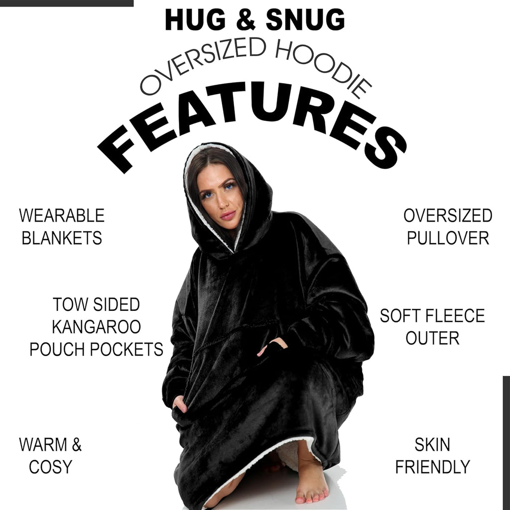 Oversized Hoodie Blanket Men Women, Ultra Soft Sherpa Fleece Warm Cosy Wearable Throw Sweatshirt Snuggle Oodies for Adults Teens with Big Pocket