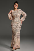 Curveins Plus Size Round Neck Puff Sleeve Striped Sequin Bodycon Maxi Dress