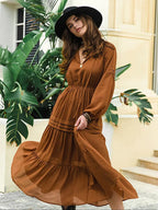 Women's Lantern Sleeve A-Line Maxi Dress, Spring & Summer Casual Long Dress, Plain Woven Fabric, Perfect for Outdoor Holidays