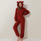 Womens Fleece Onesies Pajamas Jumpsuit Warm Sherpa Romper Sleepwear One Piece Zipper Hooded Playsuit Loungewear