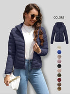 Women's Lightweight Puffer Jacket, Casual Fall & Winter Hooded Coat with Pockets, Warm Daily Commute Outerwear