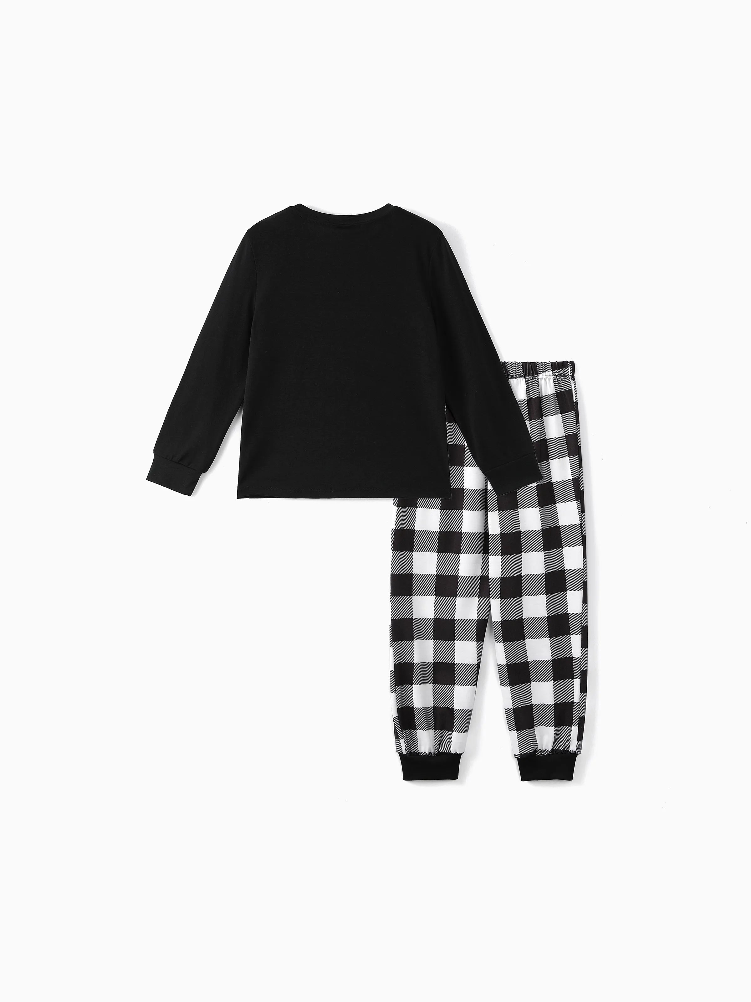 Christmas Family Matching Glow In The Dark Letters Print Long-sleeve Pajamas Sets with Christmas Socks Black+White