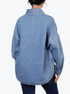 Women's Plain Button Front Drop Shoulder Curved Hem Denim Jacket, Casual Long Sleeve Pocket Design Collar Outerwear for Daily Wear, Ladies Clothes for All Seasons