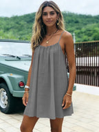 New Solid Backless Spaghetti Strap Short Dress