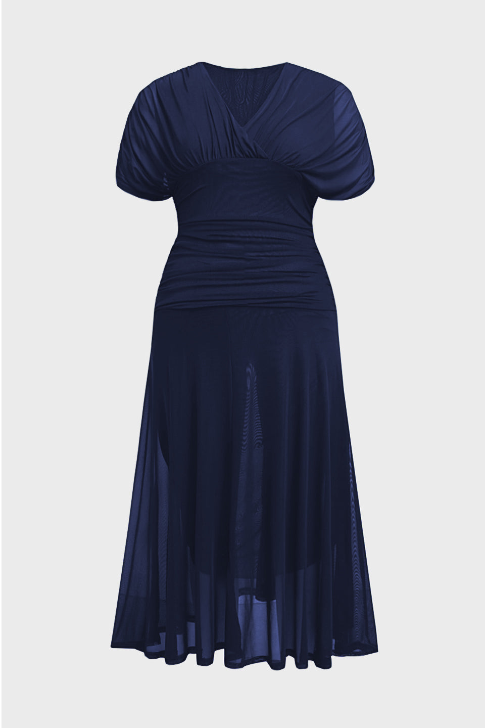 Curveins Plus Size V Neck Batwing Sleeve Cinched Waist Maxi Dress