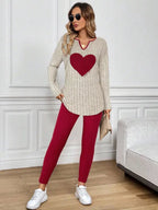 2pcs/Set Women's Casual  Plush Rib-Knit Long Sleeve T-Shirt And Leggings Suit, Autumn/Winter