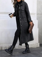 Women's Button Front Denim Coat, Elegant Casual Long Sleeve Denim Jacket for Spring & Fall, Women's Clothing for Daily Wear, Outerwear
