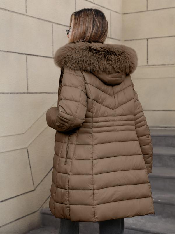 Women's Casual Hooded Waterproof Cotton Jacket, Lightweight Down Coat with Pockets, Loose Fit Thick Fabric for Fall & Winter