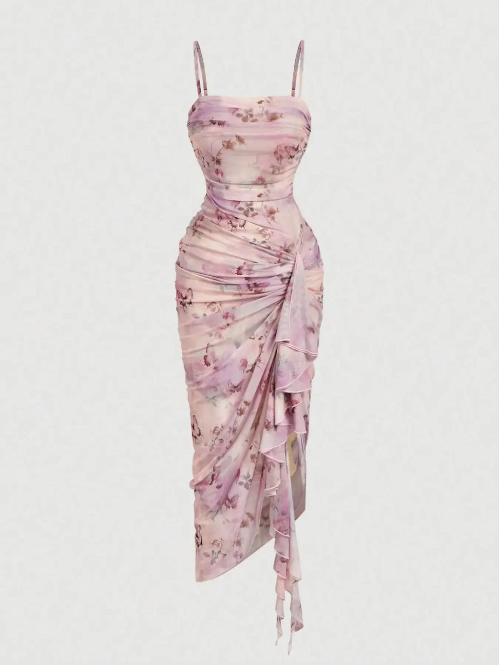 Women's Floral Print Ruched Asymmetrical Hem Dress